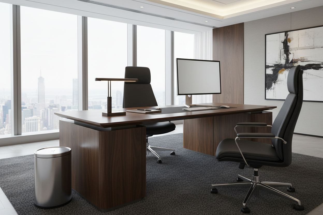 bureau de luxe avec poubelle sur le côté