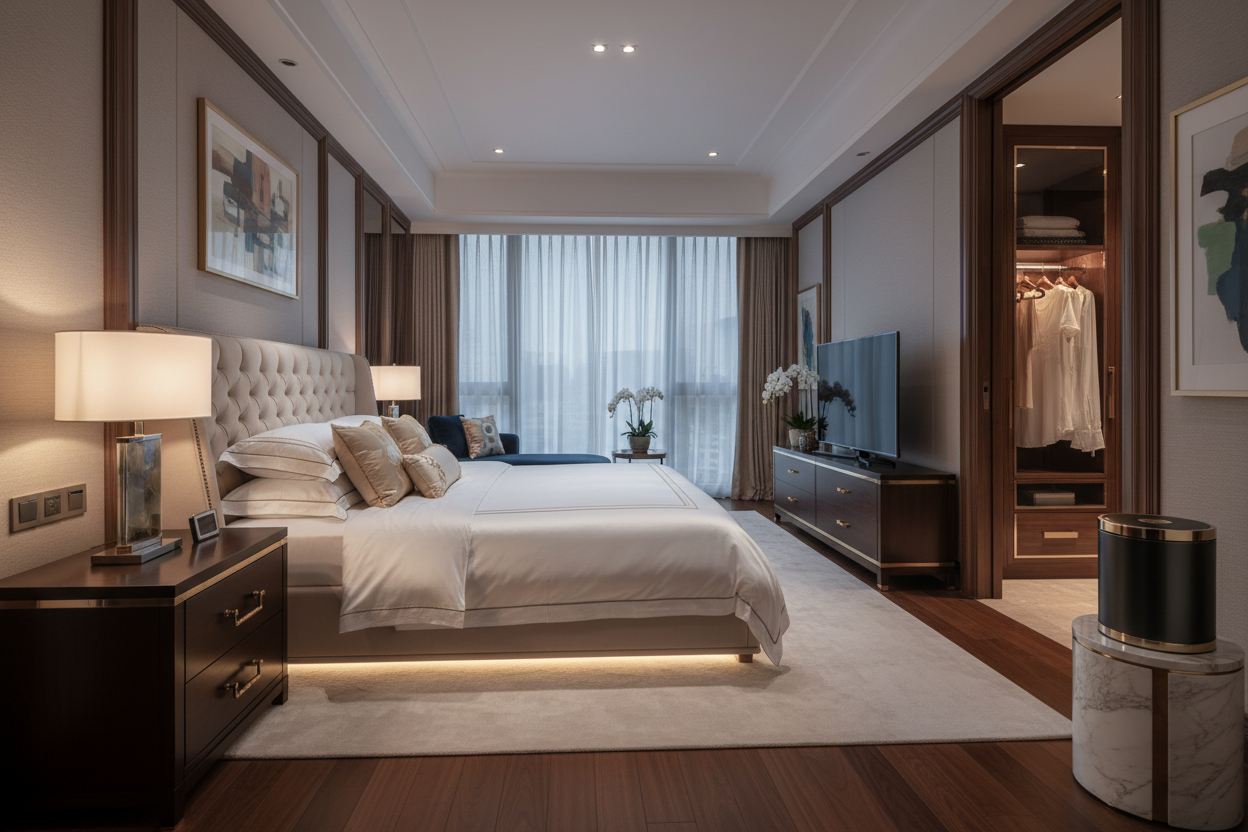 chambre de luxe avec poubelle sur le côté