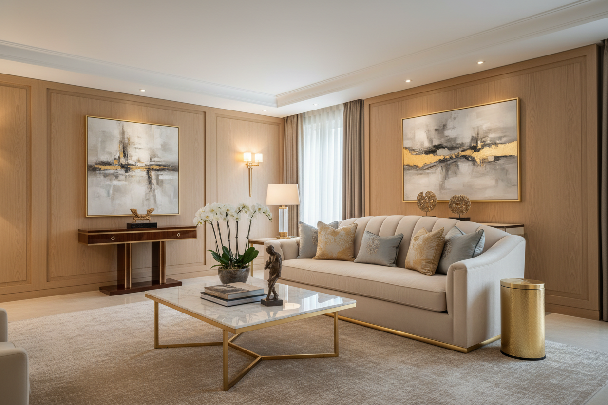 salon de luxe avec poubelle sur le côté